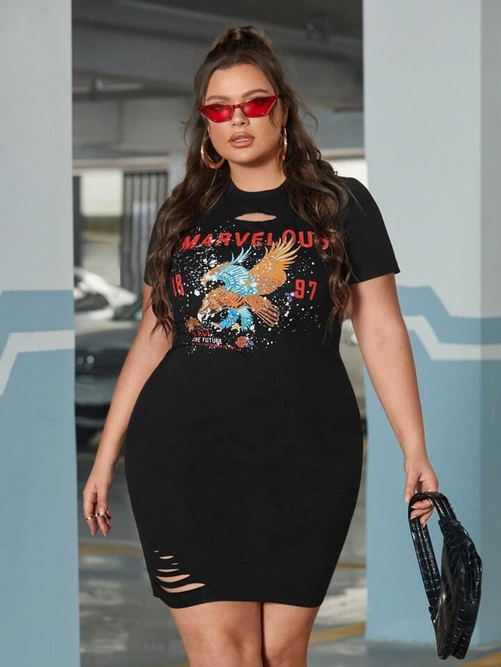 Vestido negro con roturas aguila