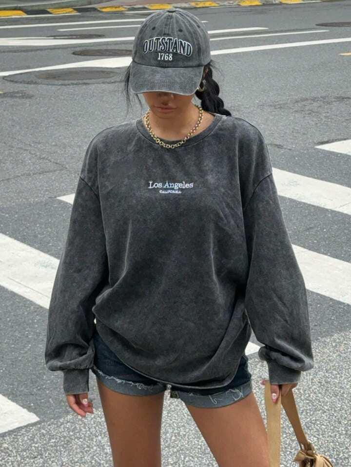 Buzo gris oscuro gaspeado sin felpa los angeles