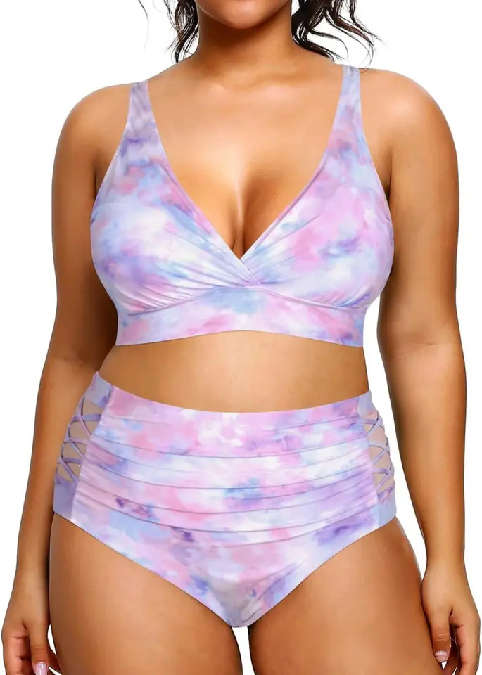 Bikini tie dye tonos pastel cruzada con transparencia abajo