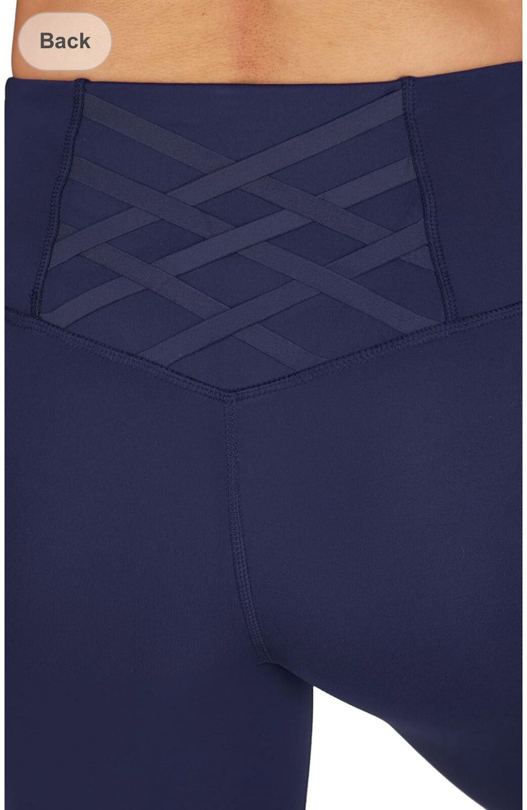 Calza azul oscuro cruzada atras
