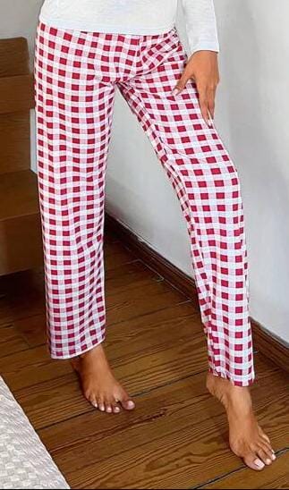 Pantalón fino a cuadros blanco y rojo