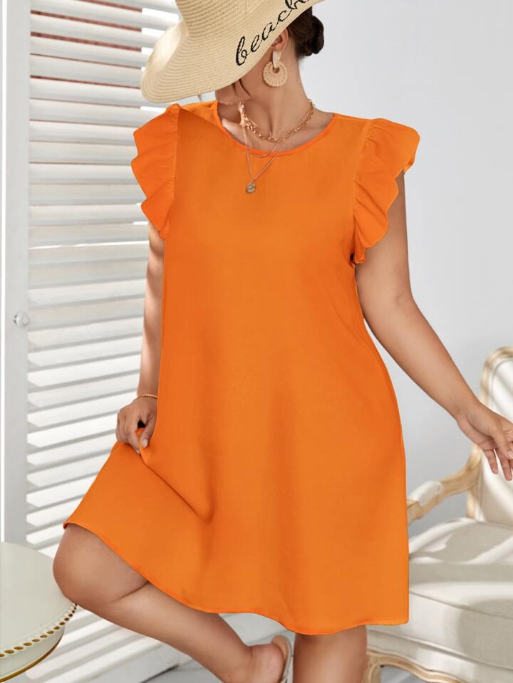 Vestido anaranjado volado en mangas