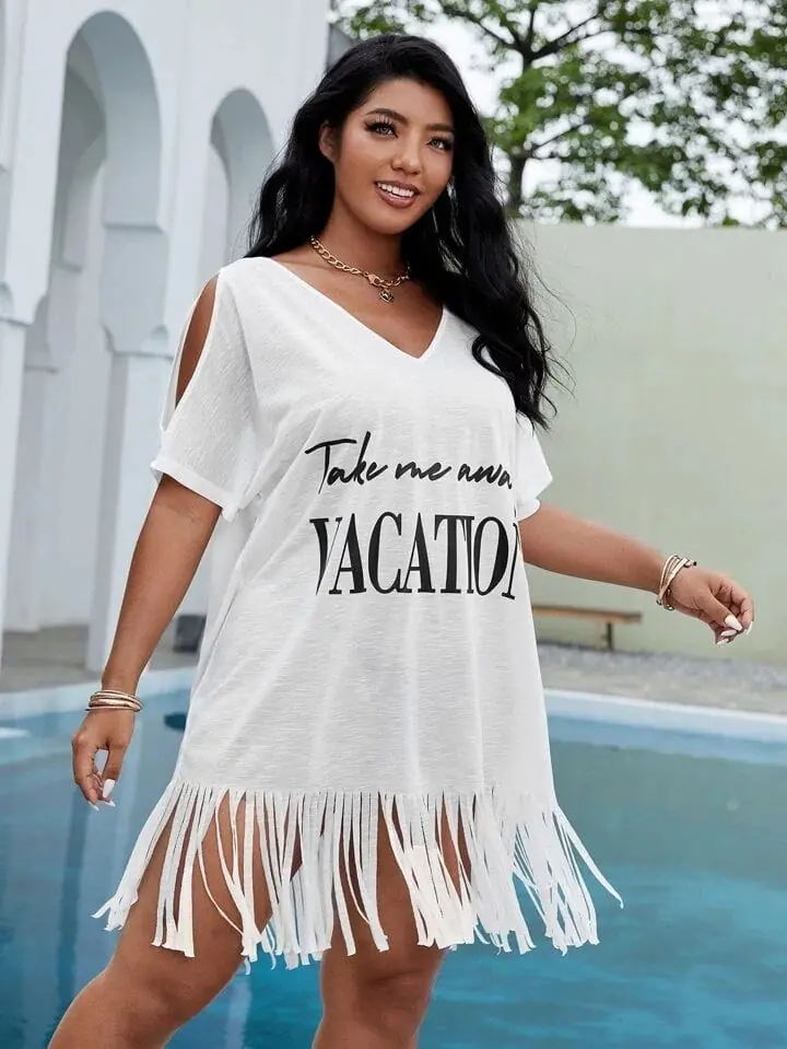 Remera larga con flecos blanca