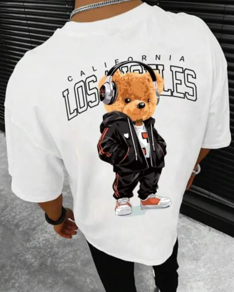 Remera blanca estampa en espalda oso los angeles