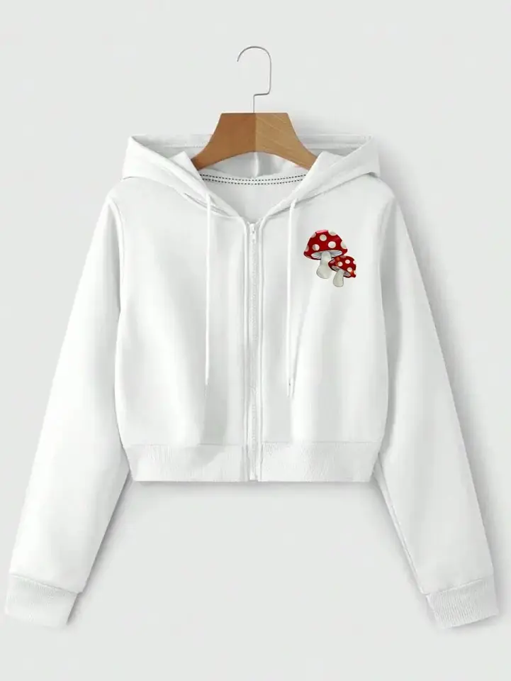 Campera blanca crop top con hongos