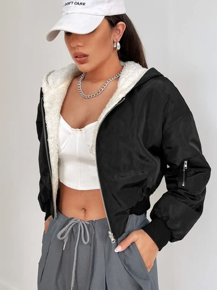 Campera negra reversible teddy blanco