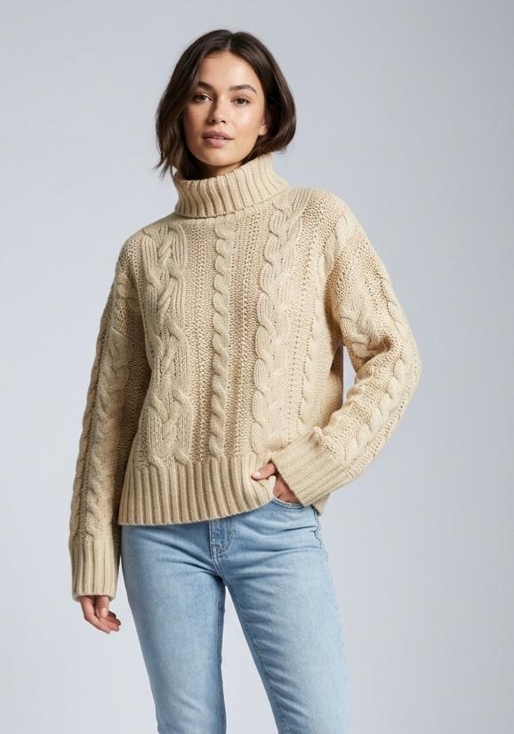 Buzo de punto beige cuello alto