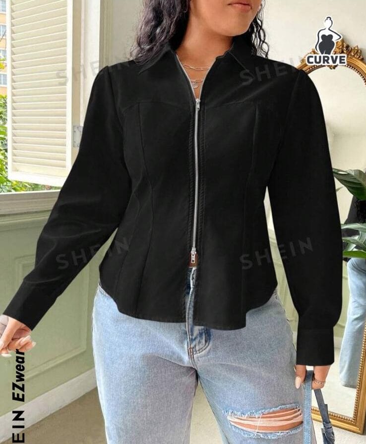 Campera negra cuello camisa