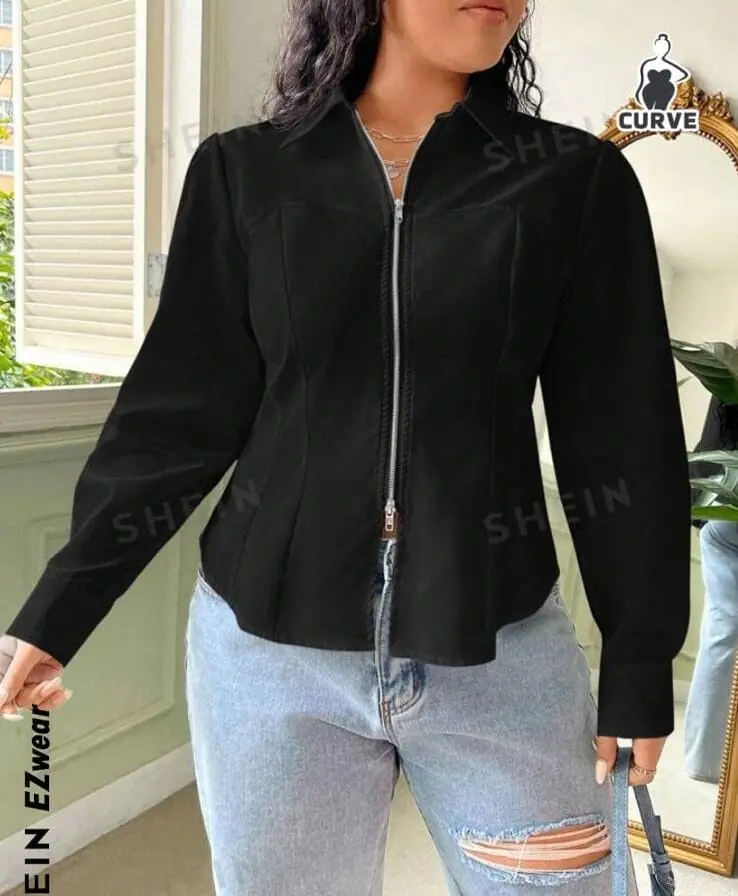 Campera negra cuello camisa