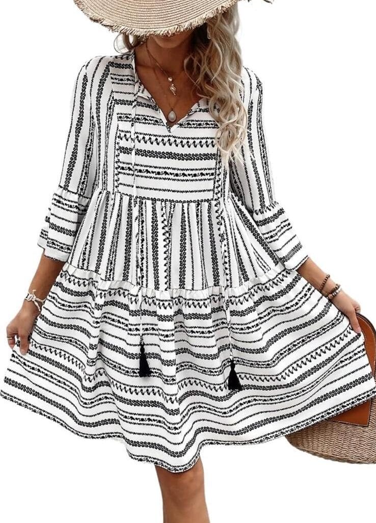 Vestido blanco con lineas de tribales negros