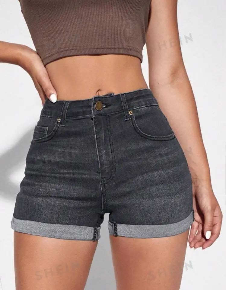 Short gris oscuro con dobladillo