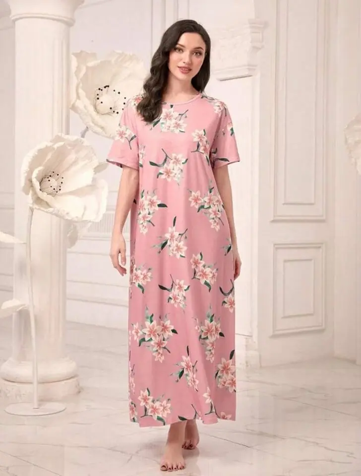 Vestido manga corta rosa con flores