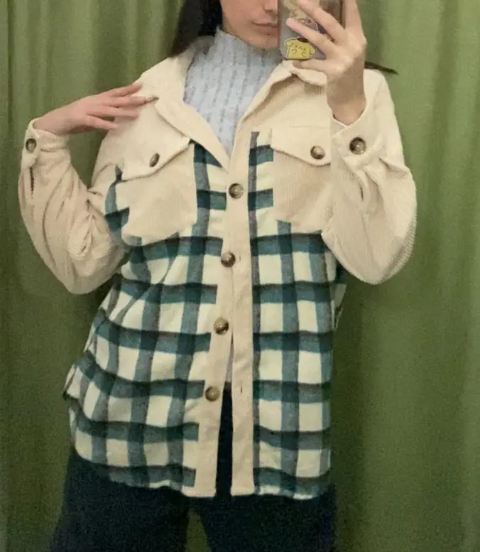 Sobrecamisa de pana cuadros verdes