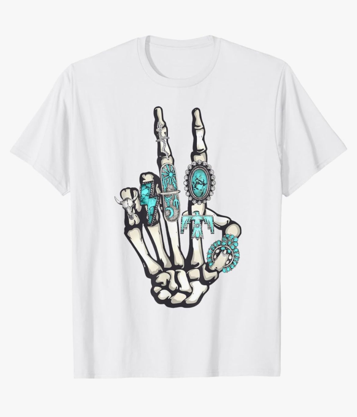 Remera blanca mano esqueleto paz