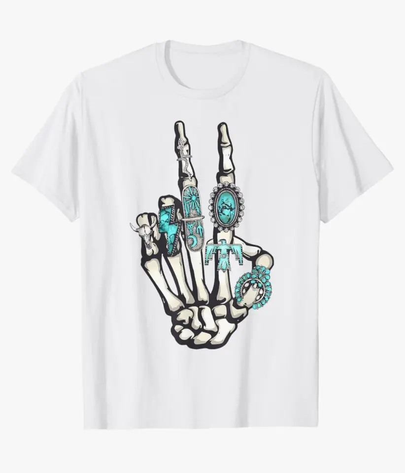 Remera blanca mano esqueleto paz