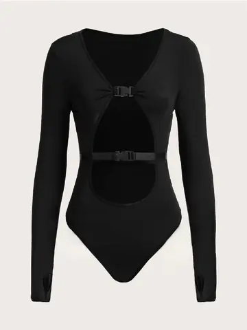 Body negro rayado con apertura enganches tipo mochila