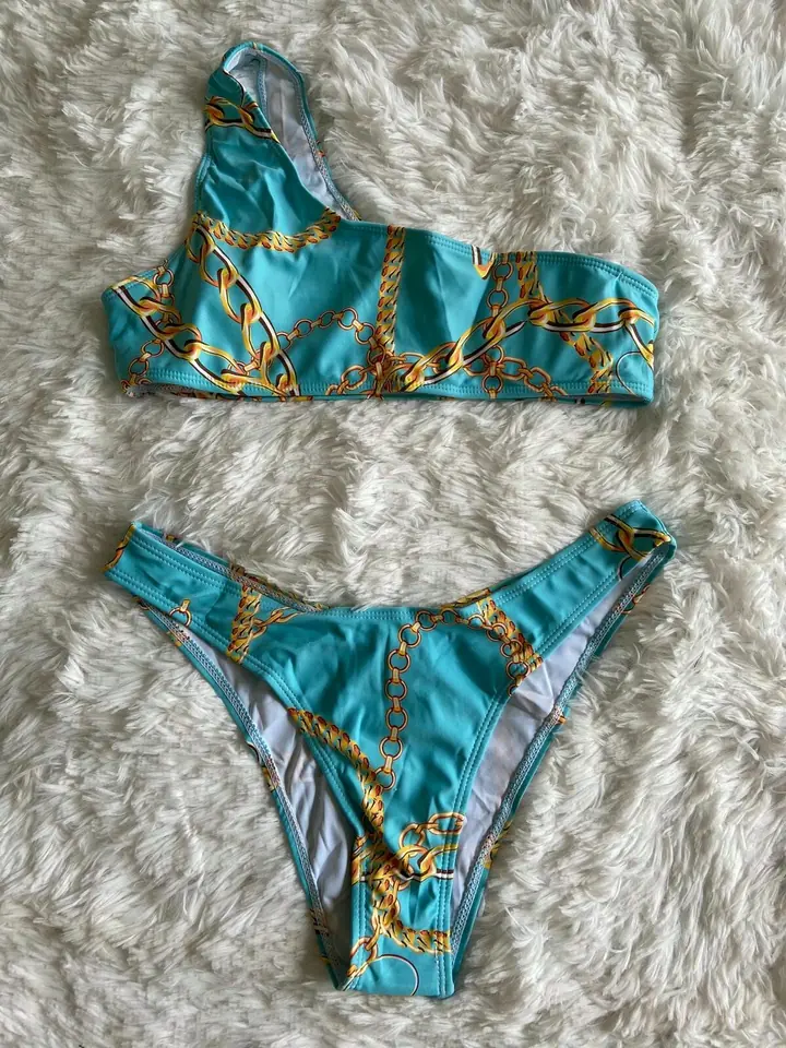 Bikini malla celeste diseño cadenas