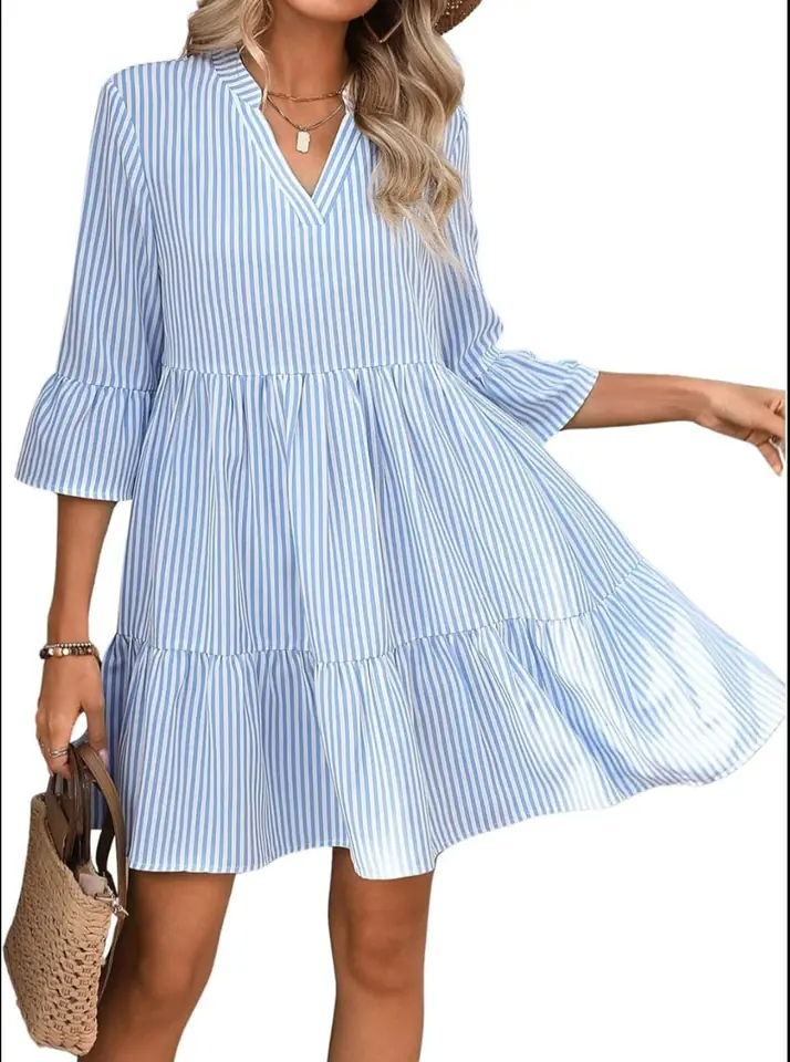 Vestido a rayas suelto celeste