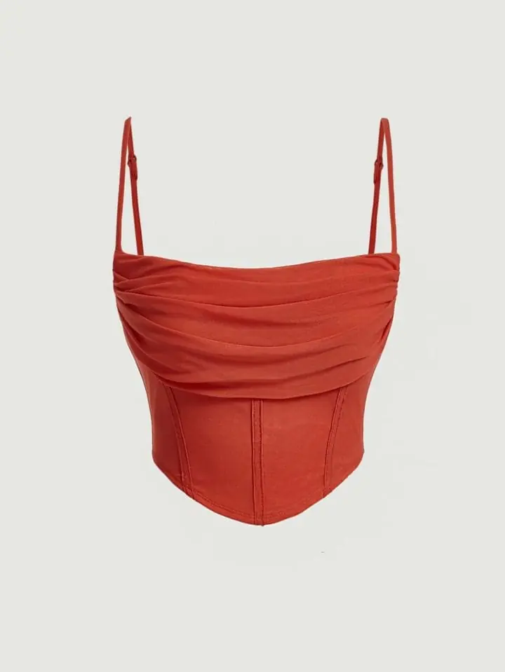 Top terracota con fruncido tul tipo corset