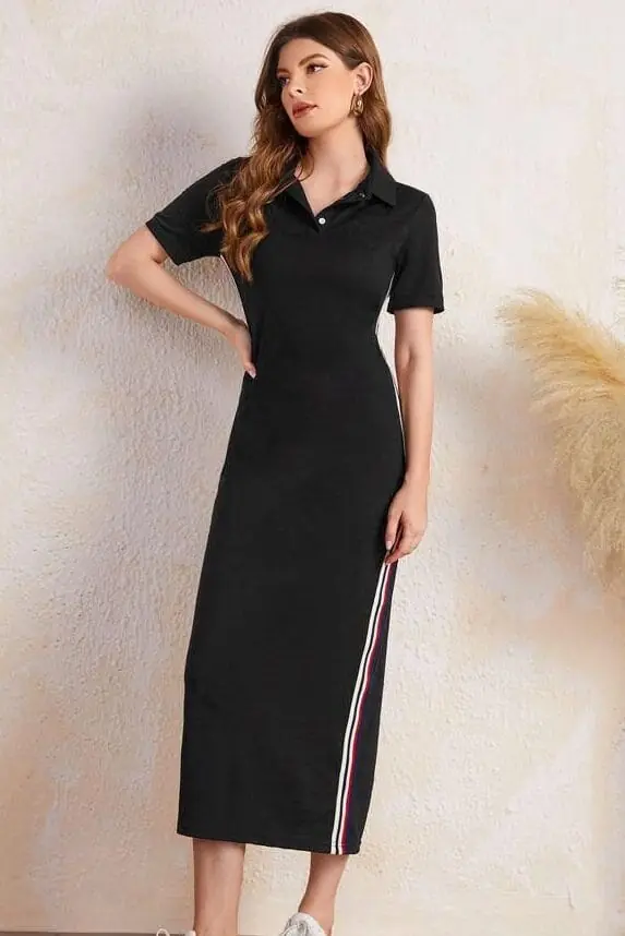 Vestido negro largo lineas en lateral