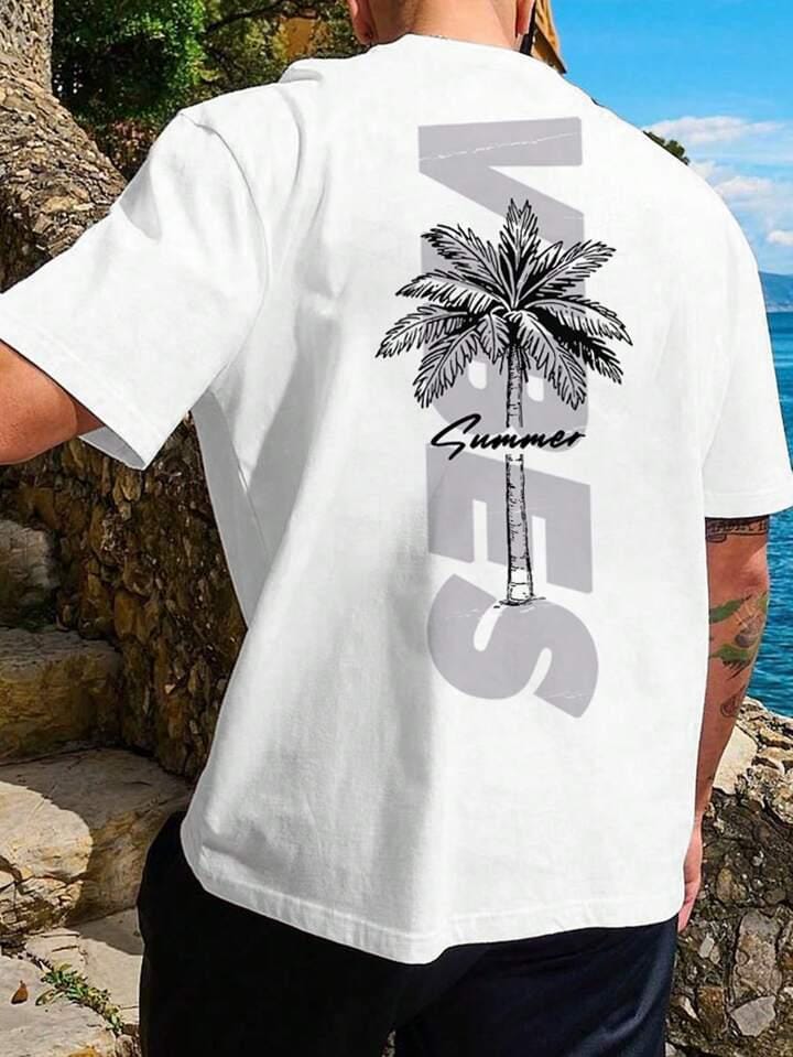 Remera blanca vibes palmera