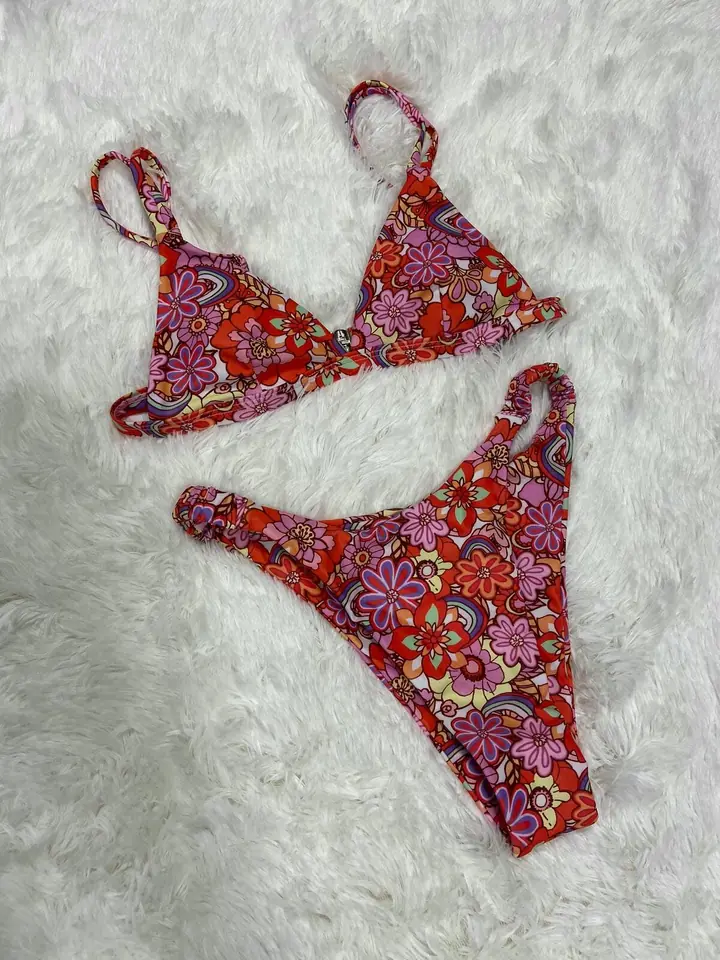 Bikini malla floreado tiro alto