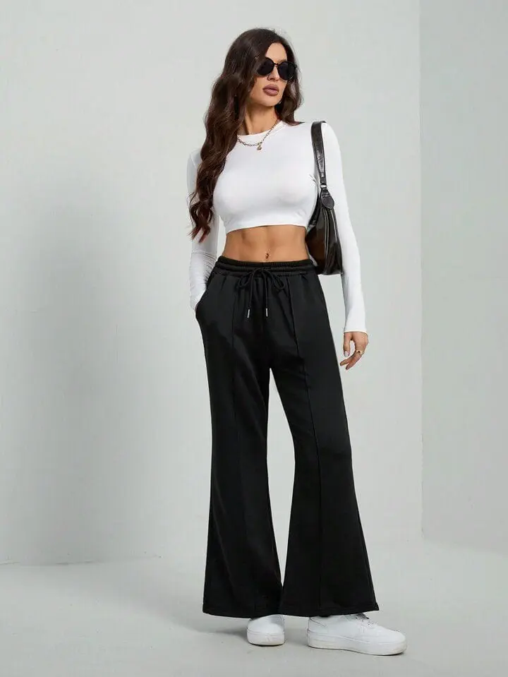 Pantalón ancho negro sin felpa