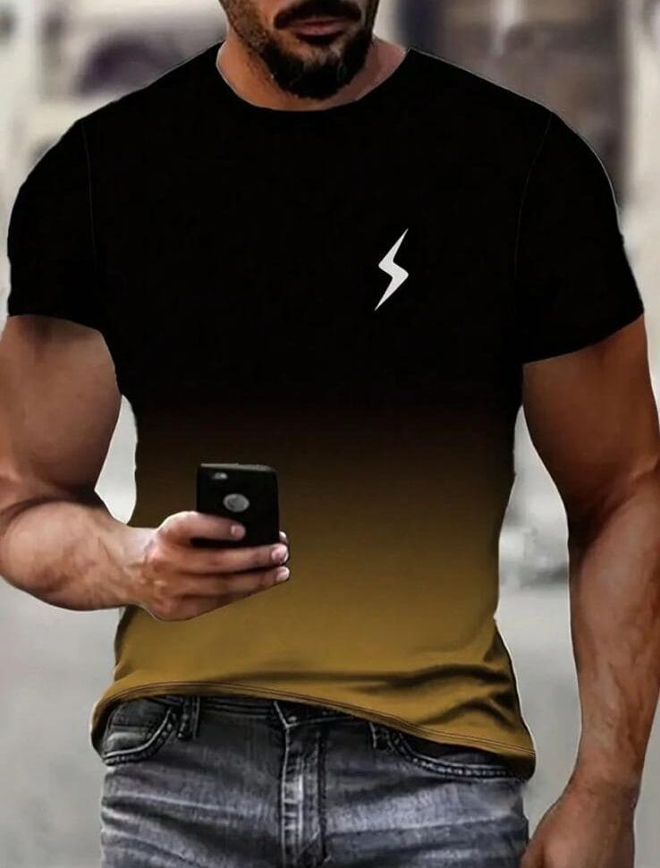 Remera negra degrade mostaza con rayo