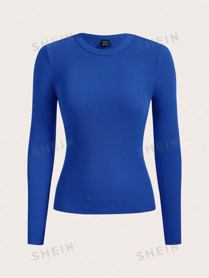 Remera azul lisa manga larga