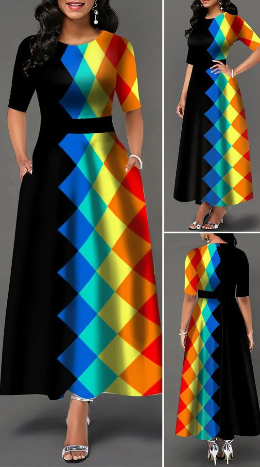 Vestido largo negro y arcoiris