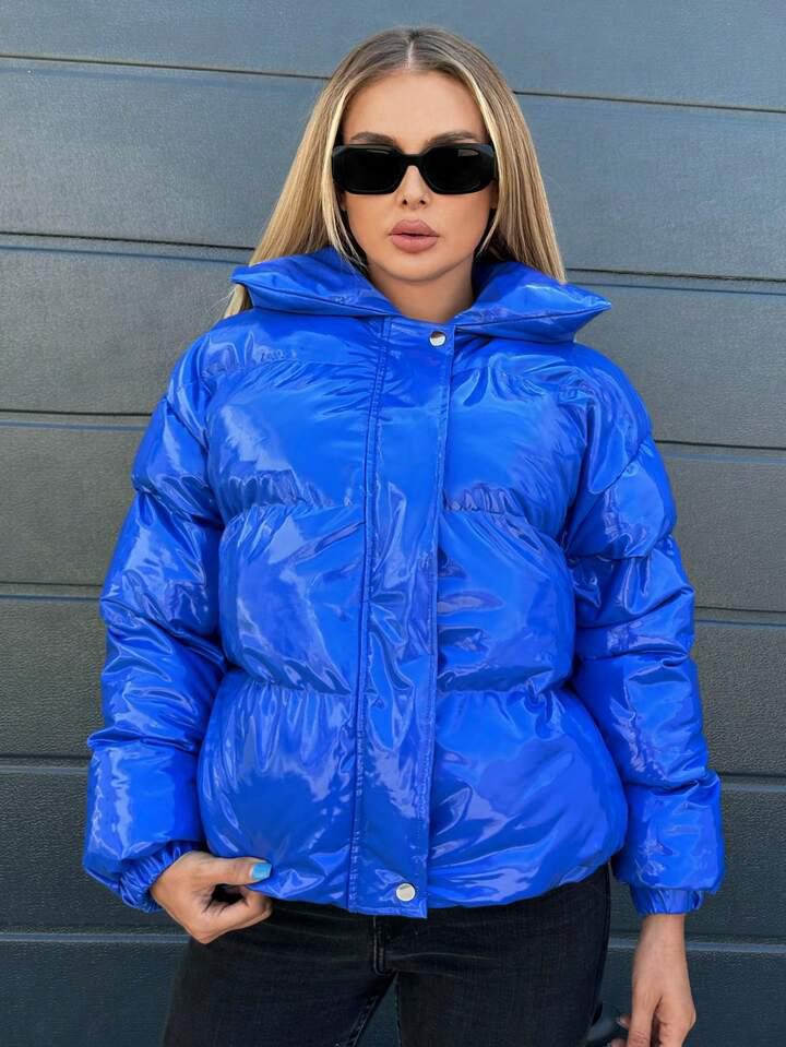 Campera puffer azul metalizada
