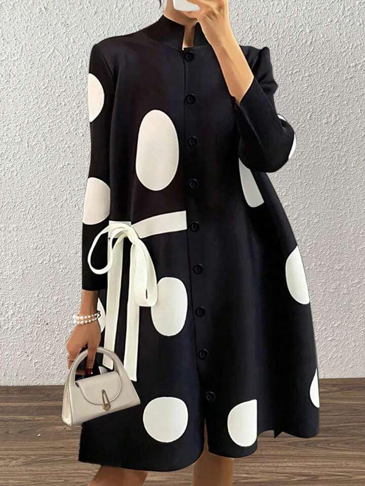 Camisa larga tipo vestido negro con lunares