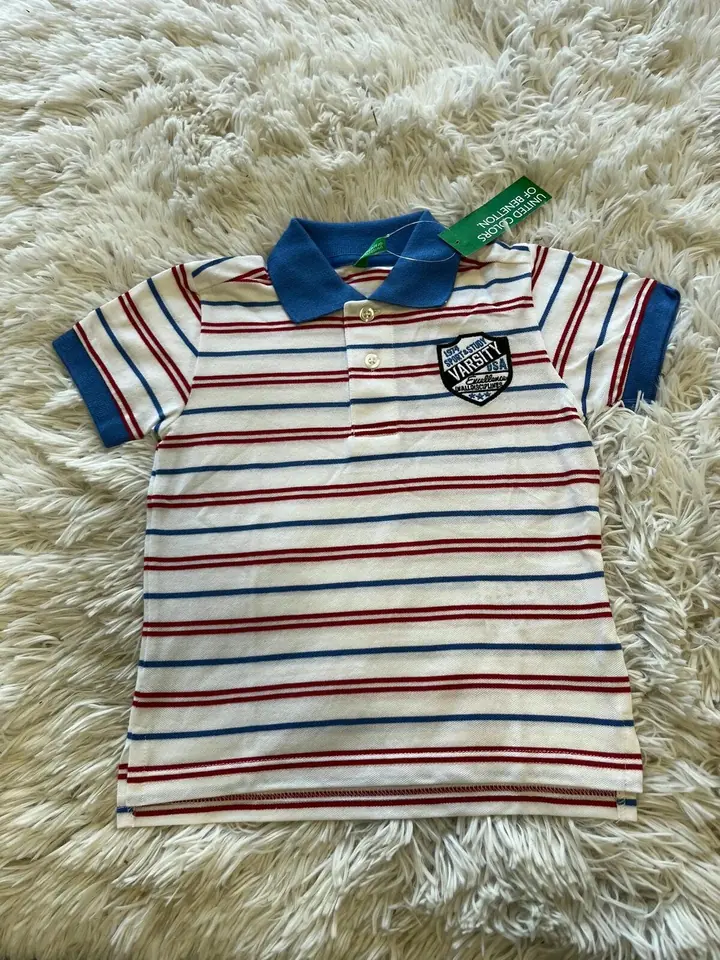 Remera rayada blanca,roja y azul polo benetton