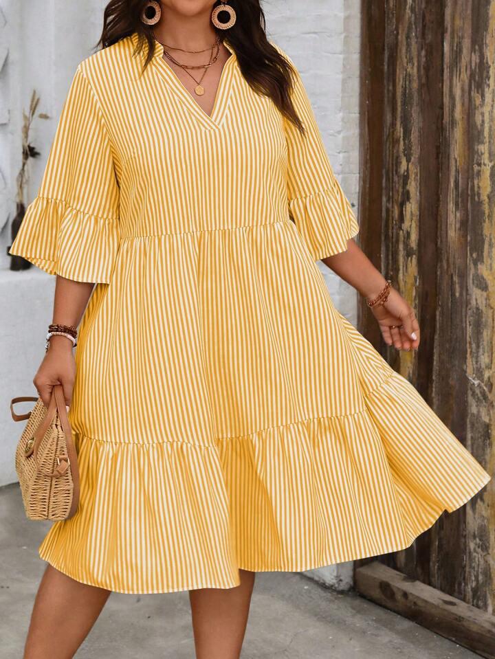 Vestido rayado amarillo anaranjado