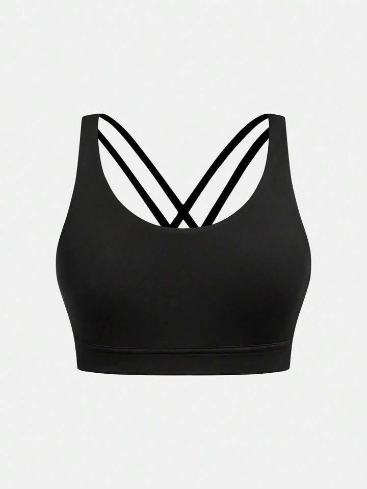 Top deportivo negro doble tira cruzada atras
