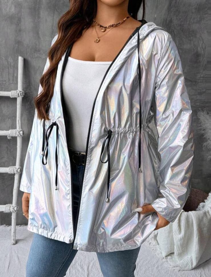 Campera impermeable reversible plateada y negra