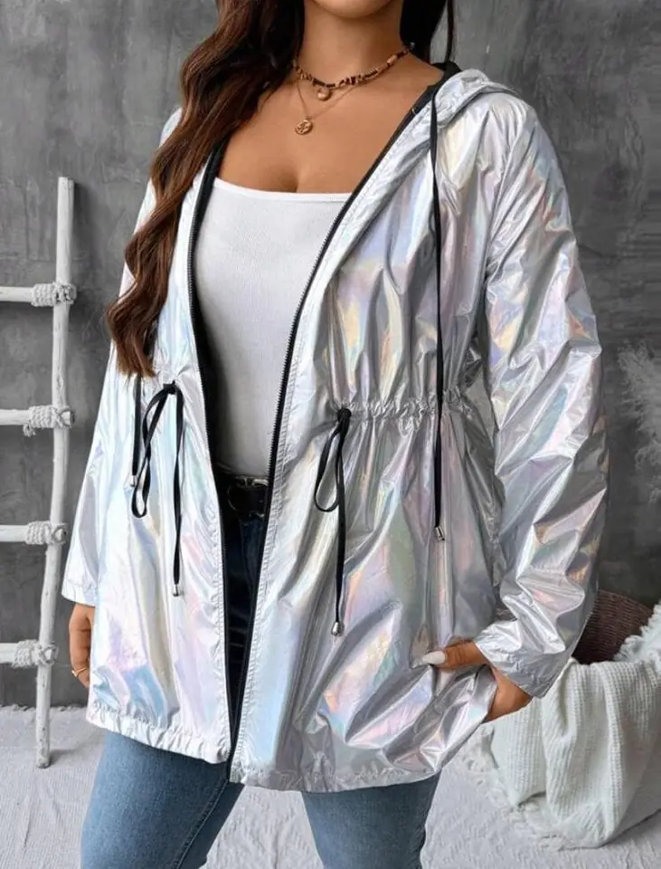 Campera impermeable reversible plateada y negra