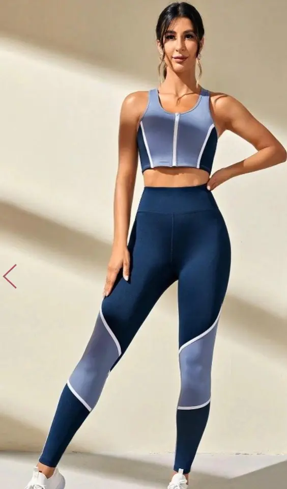 Conjunto top y calza azul y celeste