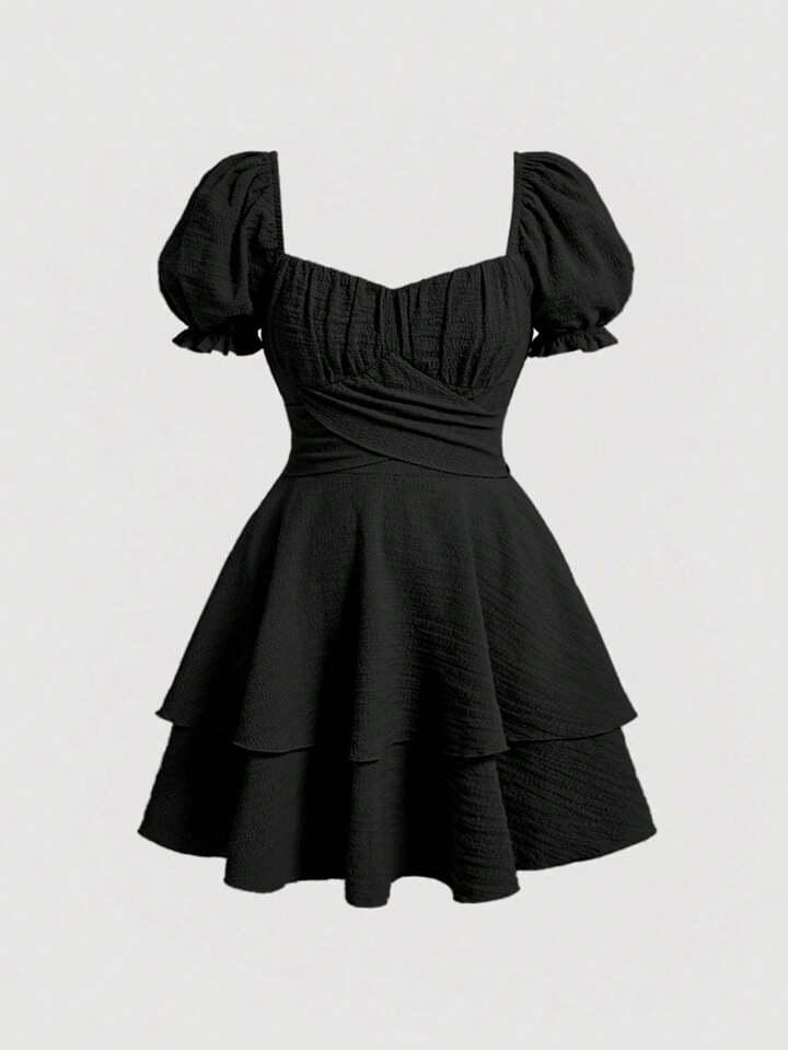 Vestido negro corto lazo que va de frente a espalda