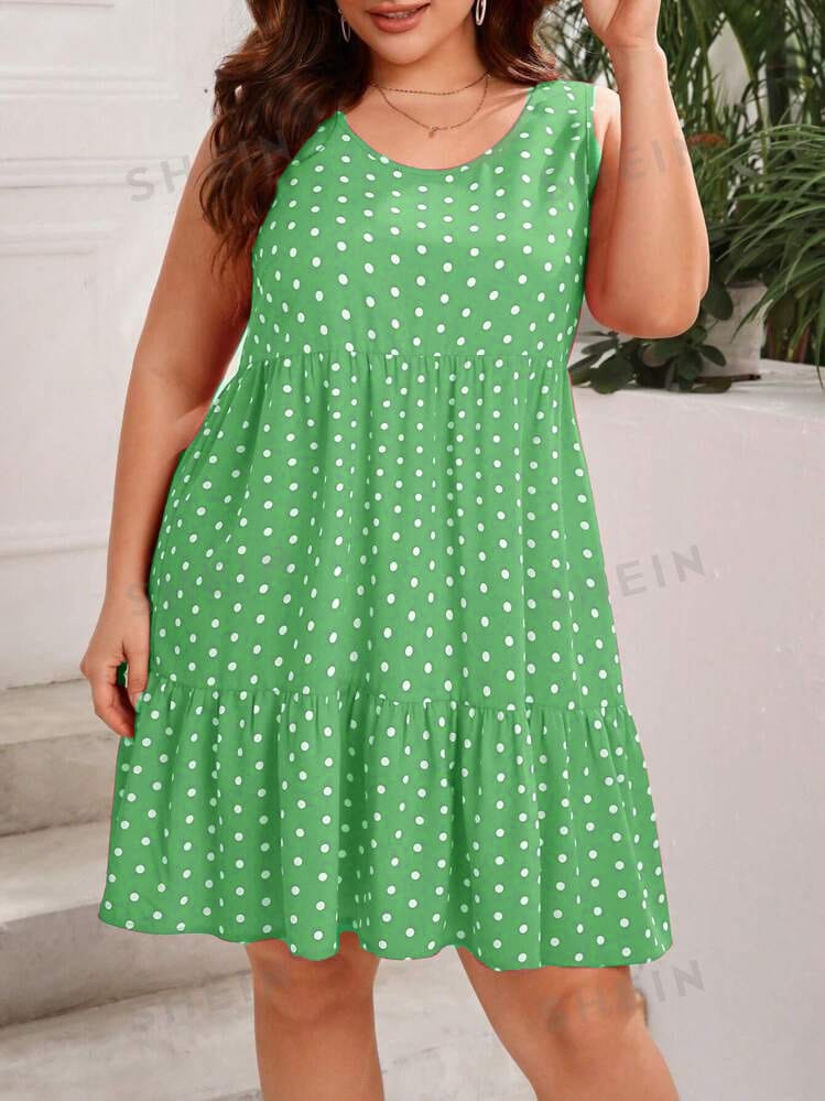Vestido verde claro puntos blancos