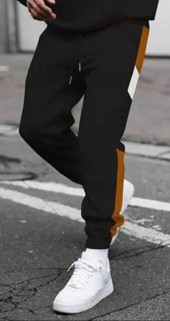 Pantalón jogger negro linea terracota,blanca y negra sin felpa