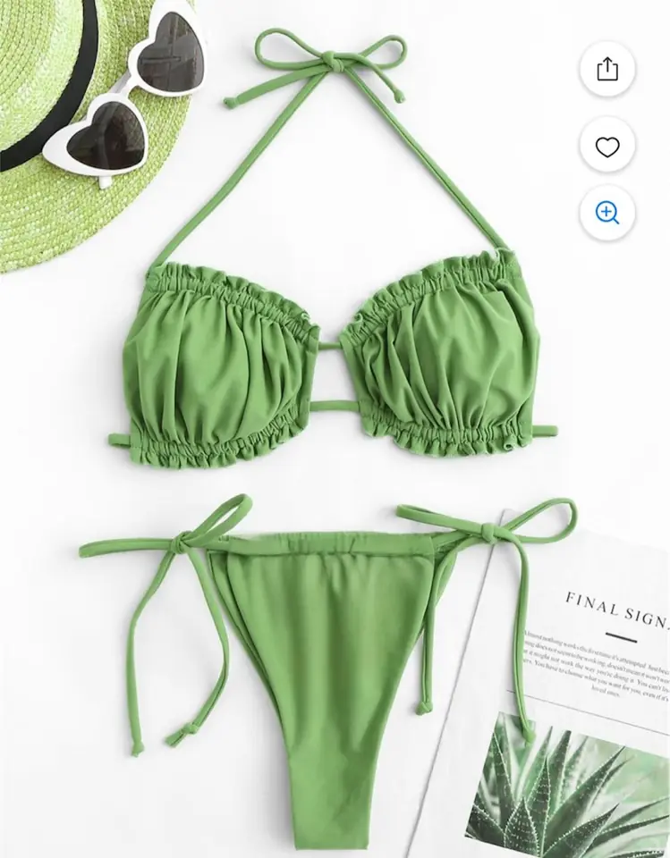 Bikini verde fruncido atras