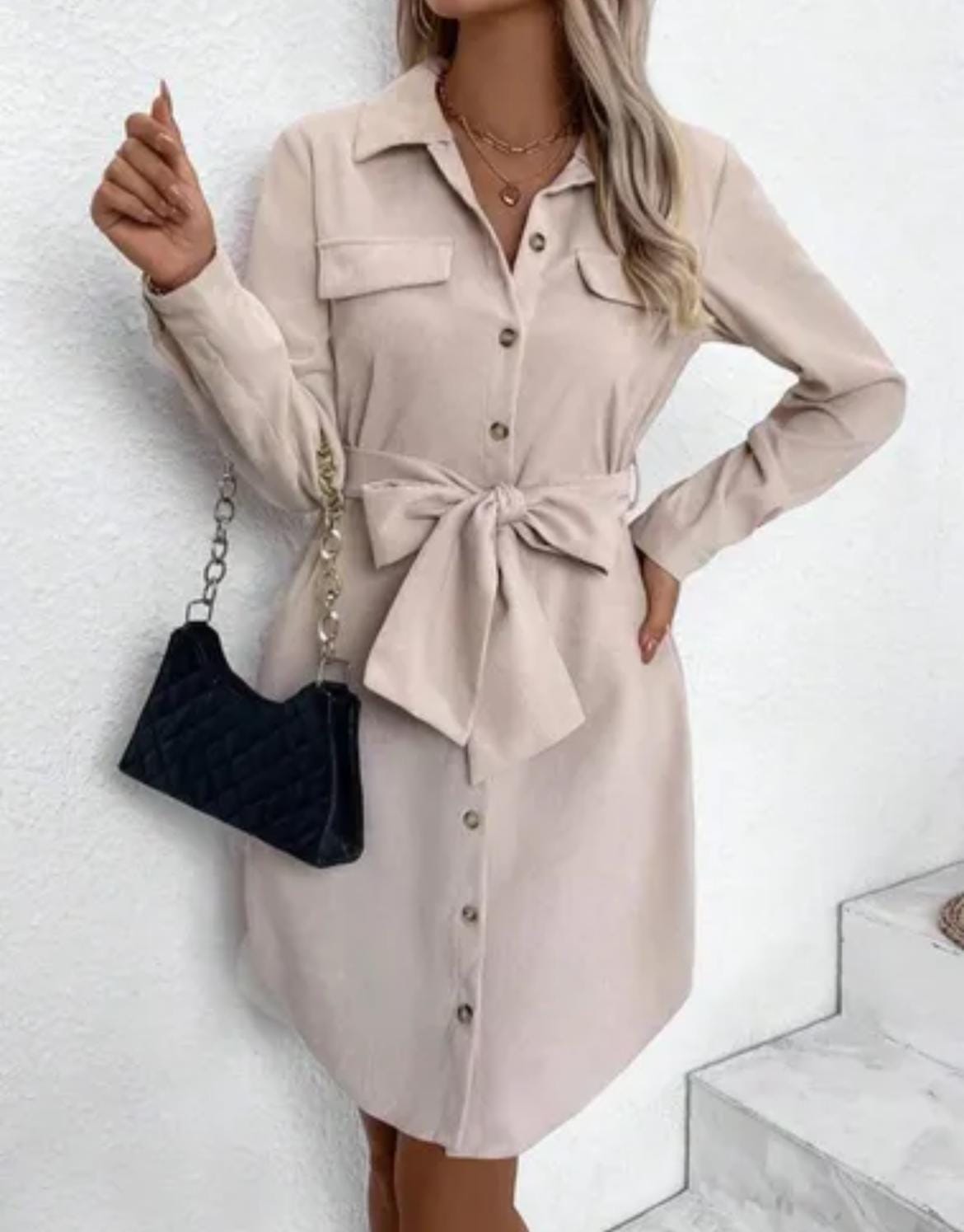 Camisa larga tipo vestido con lazo