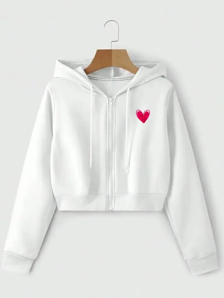 Campera crop top blanca corazón rosa