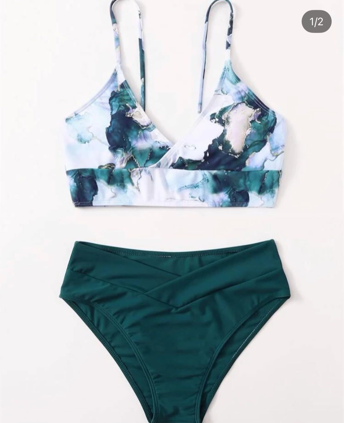 Bikini tie dye verde oscuro pretina cruzada