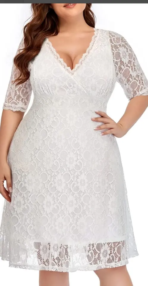Vestido blanco con encaje manga 3/4