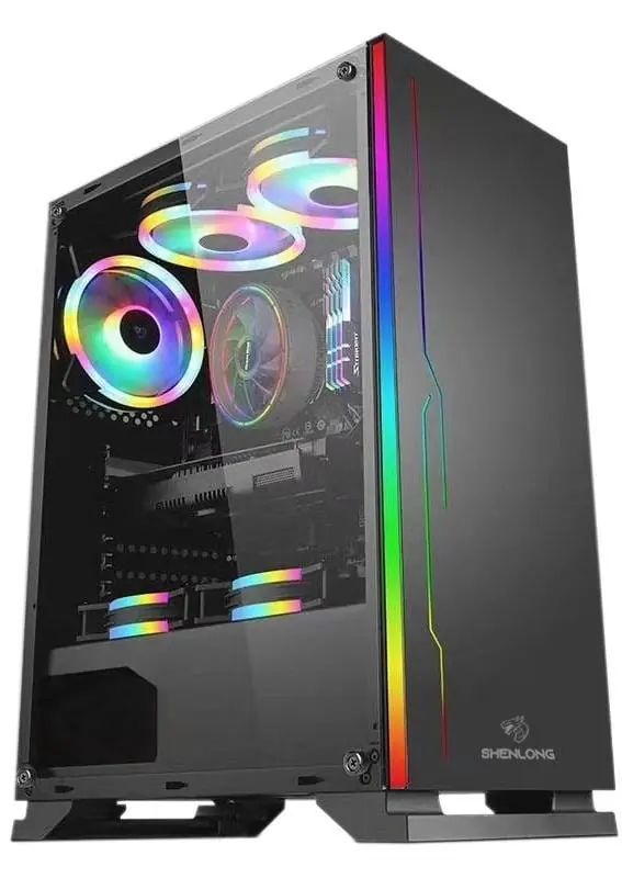 Gabinete shenlong gt-701 acrilico mid-tower rgb rainbow ring micro-atx s/fuente