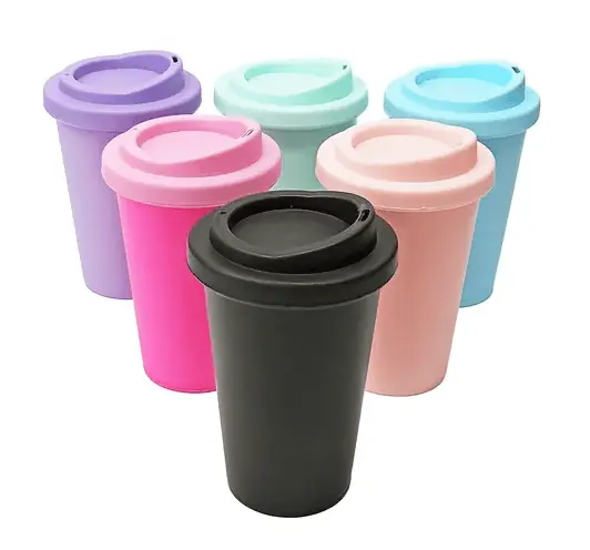 VASO TERMICO PLASTICO CON TAPA ALTO IMPACTO COLORES