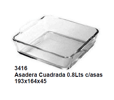 ASADERA CUADRADA 20 CM VIDRIO TEMPLADO