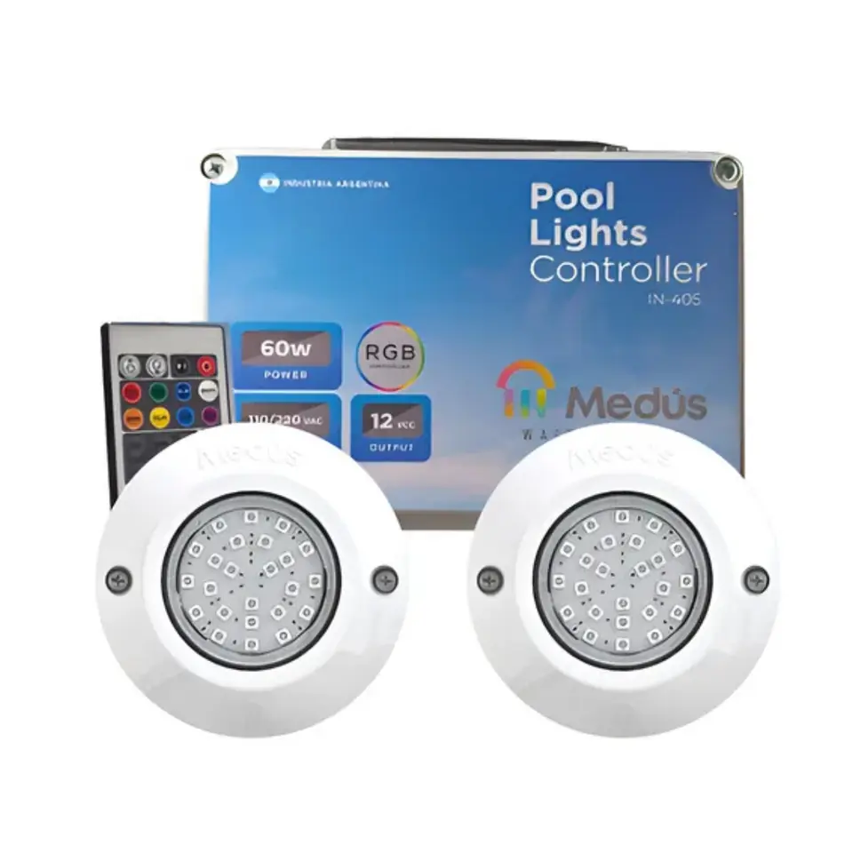 Conjunto de dos luces RGB MEDUS, borde blanco, más controlador RGB con control remoto